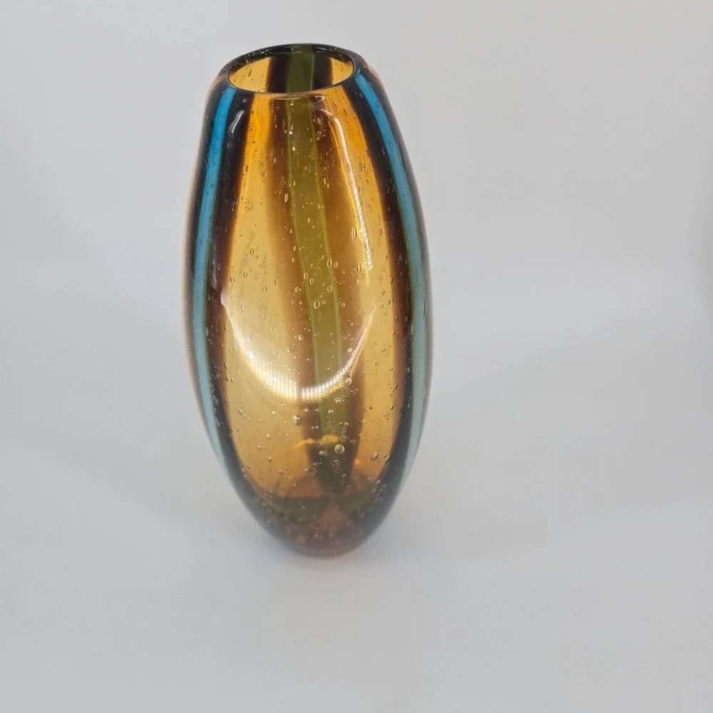 Art Glass Sommerso Pier One Vase Amber Blue Controlled Bubble MCM Style